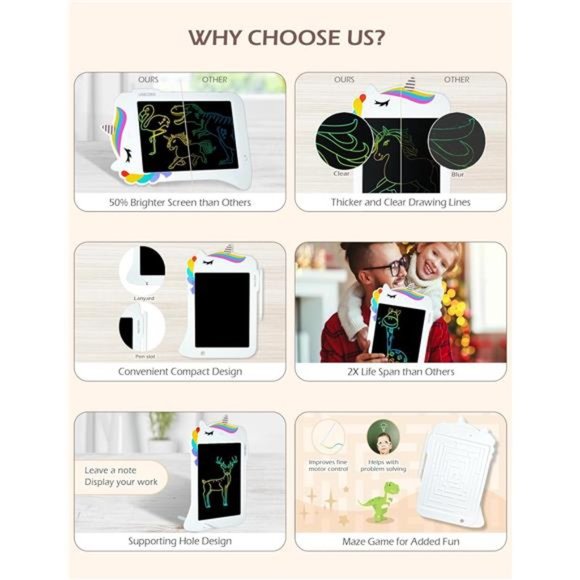 LCD Drawing Writing Tablet - Drawing Pad Doodle Board (White Unicorn) - Picture 5 of 7